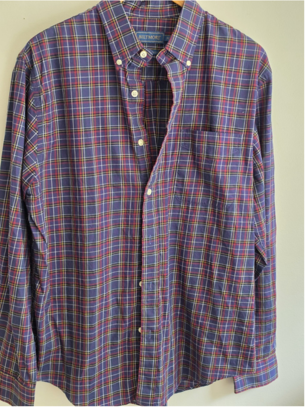 Biltmore Men's Plaid Button Down Shirt Size M Blue Red Yellow Cotton Classic